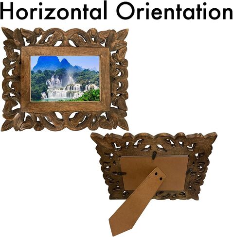 Hand Carved Mango Wood Rustic 4x6 Picture Frame with Real Glass - Aesthetic Vintage Wood Frame for Tabletop Use - Rustic Home Decor Perfect for Your Memories in Saudi Arabia