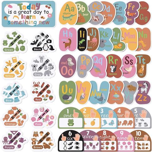 Crtiin 47 Alphabet for Classroom Wall Boho Educational Poster for Toddlers Color Number Letters Cutout Bulletin Board Set School Supplies Teaching Tool for Kid Homeschool Supplies in Saudi Arabia