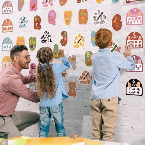 Crtiin 47 Alphabet for Classroom Wall Boho Educational Poster for Toddlers Color Number Letters Cutout Bulletin Board Set School Supplies Teaching Tool for Kid Homeschool Supplies in Saudi Arabia