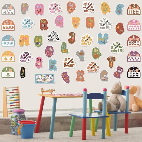 Crtiin 47 Alphabet for Classroom Wall Boho Educational Poster for Toddlers Color Number Letters Cutout Bulletin Board Set School Supplies Teaching Tool for Kid Homeschool Supplies in Saudi Arabia
