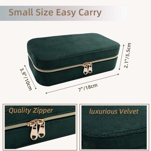 حقيبة مجوهرات للسفر، صندوق مجوهرات صغير مخملي للهدايا، صناديق حامل منظم مجوهرات السفر للنساء والفتيات، طبقتان مع مرآة للقرط والخاتم والقلادة والأساور (الزمرد) in Kuwait
