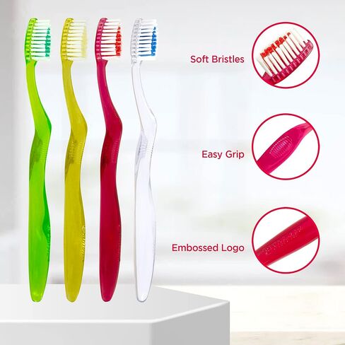 Clarity Expert Manual Toothbrush for Sensitive Gums and Strong Teeth, Made with Food Material, Soft Bristles (Red, Green, Yellow, White) 12 Count (Pack of 1) in Saudi Arabia