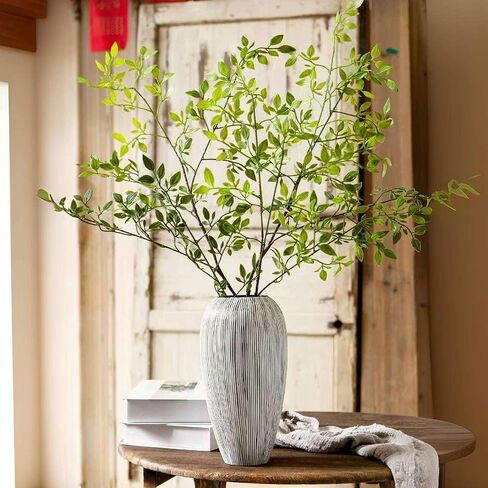 DULRLLY 3Pcs Artificial Greenery Bamboos Leaves Stems 43 Inch Long Stem Faux Green Nandina Branches for Vases Fake Greenery Plant Leaves Bunches for Floral Arrangement Wedding Home Office Decor in Saudi Arabia