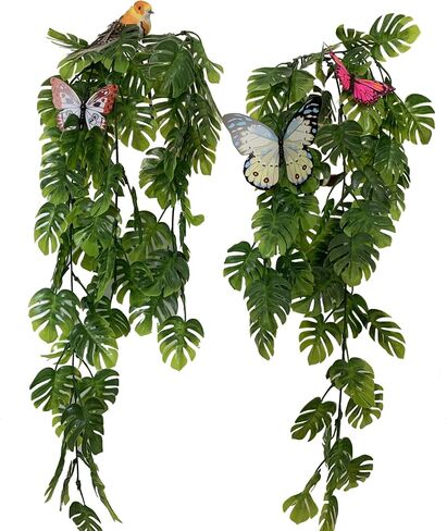 2pcs Artificial Plants Set Artificial Hanging Plants x2 Simulated Birds x1, Simulated Butterflies x4 for Wall House Room Patio Indoor Outdoor Decor in Saudi Arabia