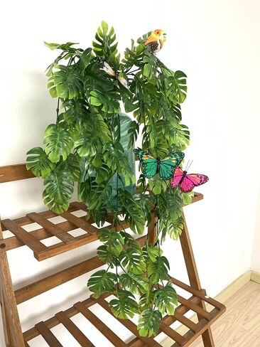 2pcs Artificial Plants Set Artificial Hanging Plants x2 Simulated Birds x1, Simulated Butterflies x4 for Wall House Room Patio Indoor Outdoor Decor in Saudi Arabia