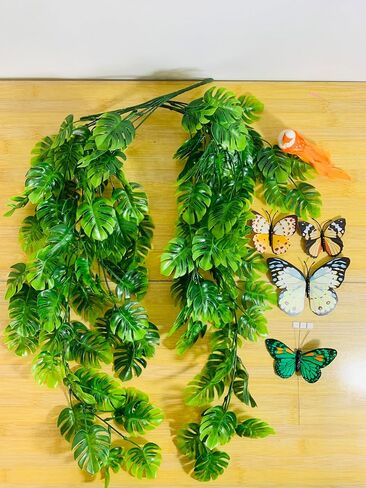 2pcs Artificial Plants Set Artificial Hanging Plants x2 Simulated Birds x1, Simulated Butterflies x4 for Wall House Room Patio Indoor Outdoor Decor in Saudi Arabia