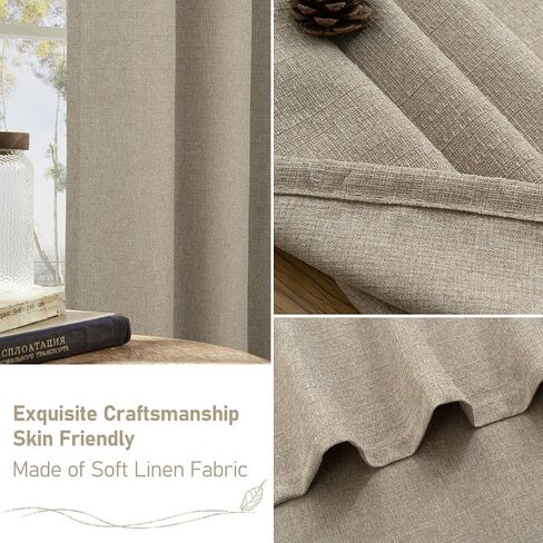 LAMIT Light Beige Linen Textured Curtains for Bedroom, Grommet Thermal Insulated Thick Burlap Natural Curtains Noise Reducing Window Treatment Drapes for Nursery/Kitchen, Set of 2 Panels, W52 x L54 in Saudi Arabia
