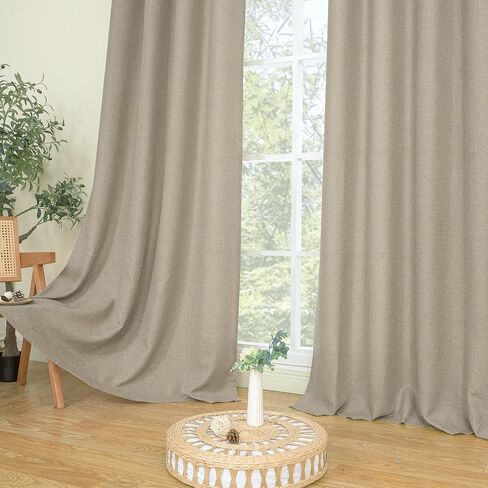 LAMIT Light Beige Linen Textured Curtains for Bedroom, Grommet Thermal Insulated Thick Burlap Natural Curtains Noise Reducing Window Treatment Drapes for Nursery/Kitchen, Set of 2 Panels, W52 x L54 in Saudi Arabia