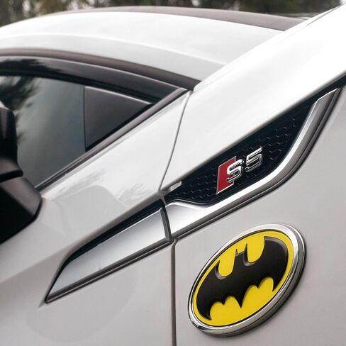 Fan Emblems Batman Car Emblem - 1989 Oval Bat Symbol 3D Auto Badge - COLOR: Black and Chrome - SIZE: 3.76 x 2.26 x 0.2 inches - Officially Licensed DC Car Accessories in Kuwait