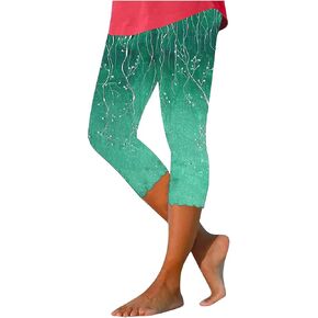Women's Capri Leggings Floral Print High Waist Capris Pant Tummy Control Knee Length Slim Fit Yoga Cropped Trouser in Saudi Arabia