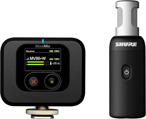 Shure Movemic 88+ Microphone Video Kit - Pro Audio Recorder لمقابلات تسجيل الأفلام/الحقل ، أنماط استريو Mic 4 القطبية | متوافق مع iOS/Android عبر تطبيق Moviv (MV88+W-KIT-Z7) in Saudi Arabia