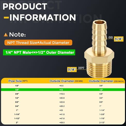 Metallixity 5pcs Brass Hose Barb to NPT Male Adapter 3/8 "Barb X 3/8" NPT Mal in Kuwait