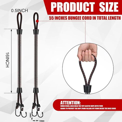 Tandefio 2 Pcs Dock Rods for Boat Docking 16 Inch Dock Boat Mooring Poles, Bungee Lines with Hook, Speedboat Accessories for Men Gifts in Saudi Arabia