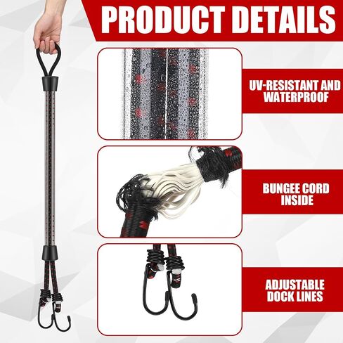 Tandefio 2 Pcs Dock Rods for Boat Docking 16 Inch Dock Boat Mooring Poles, Bungee Lines with Hook, Speedboat Accessories for Men Gifts in Saudi Arabia