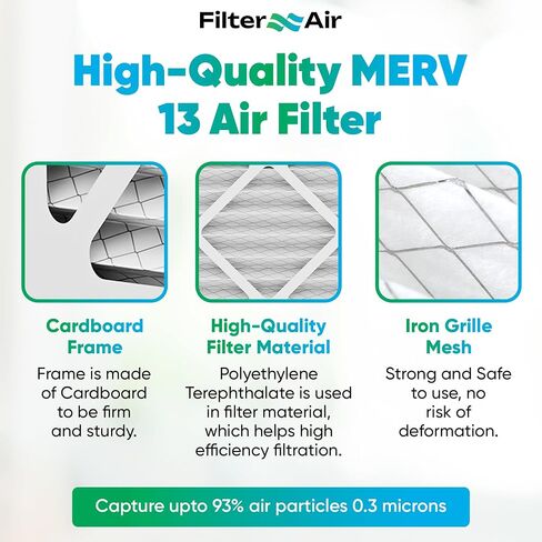 فلتر X Air-20x25x3 MERV 13 مرشحات هواء مطوية مع حشية إغلاق سوداء (قطعتين)، بديل متوافق مع سلسلة Zephyr VGF مرشح شبكة إرجاع المنزل بالكامل فلتر هواء منزلي 20 بوصة × 25 بوصة × 3 بوصة in Saudi Arabia