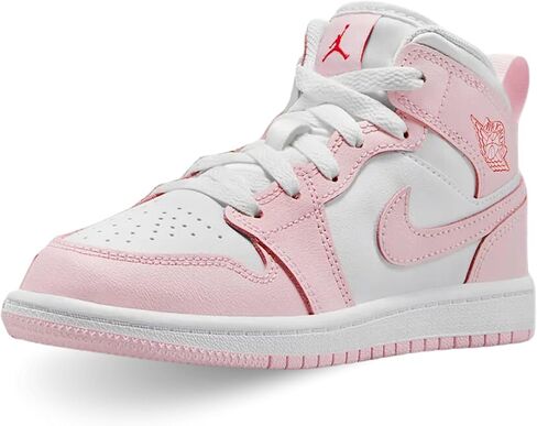Jordan 1 Mid Little Kids' Shoes (DQ8424-608, Pink Foam/Fire Red/White) in Saudi Arabia