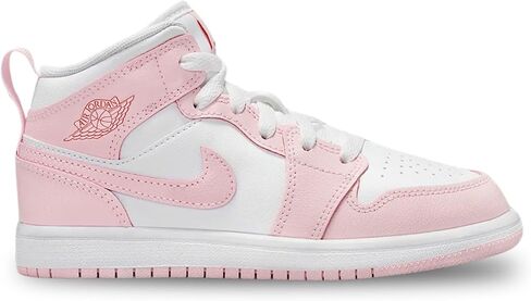 Jordan 1 Mid Little Kids' Shoes (DQ8424-608, Pink Foam/Fire Red/White) in Saudi Arabia