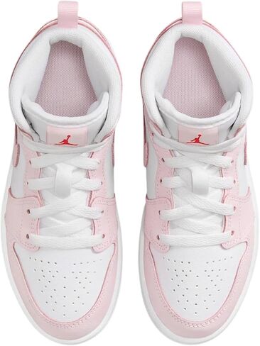 Jordan 1 Mid Little Kids' Shoes (DQ8424-608, Pink Foam/Fire Red/White) in Saudi Arabia