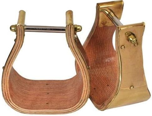 Showman Polished Brass Covered Wood Stirrups w/ 4" Tread in Saudi Arabia