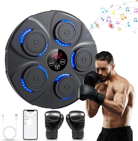 Music Boxing Machine, Bluetooth, Portable Electronic Music Boxing Machine with Boxing Gloves, Adult & Kids Training Equipment for Home, Gym, Office Fitness Workout in Saudi Arabia