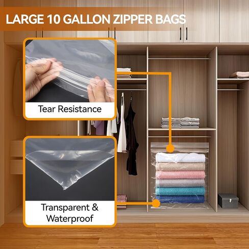 Klmnop 20 Count 24'' x 24'' Extra Large 10 Gallon Storage Bags With Zipper Top, Large Plastic Bag for Clothes, Travel, Moving, 4.72-mil Extra Thick(Claer) in Saudi Arabia