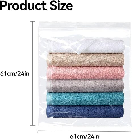 Klmnop 20 Count 24'' x 24'' Extra Large 10 Gallon Storage Bags With Zipper Top, Large Plastic Bag for Clothes, Travel, Moving, 4.72-mil Extra Thick(Claer) in Saudi Arabia