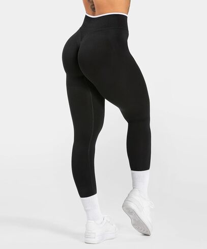 Women Butt Lifting Leggings Seamless Tummy Control Gym Leggings Contrast Color Yoga Pants in Kuwait