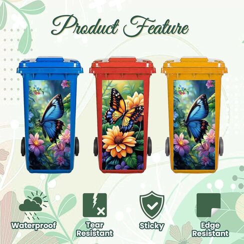 ملصقات سلة Peaceblue Wheelie 2 صفائح الفراشة والزهور ملصقات ملصقات دببة لزجة ، 15 بوصة × 32 بوصة لتلوين كبيرة للماء لعلب القمامة صناديق ممر حديقة في الهواء الطلق ديكور الفناء الداخلي in Saudi Arabia
