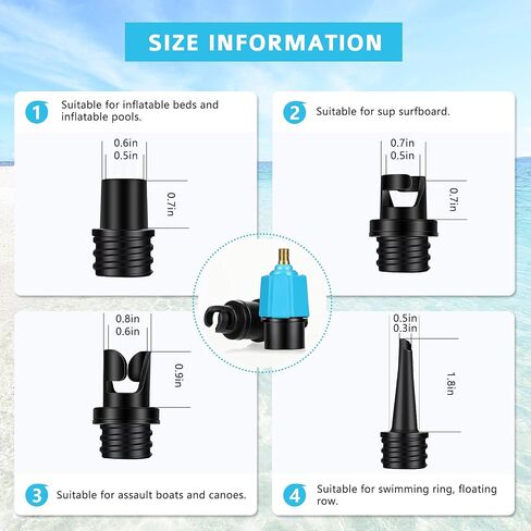 Honoson 2 Pieces Inflatable SUP Pump Adaptor with 4 Air Valve Converter, Multifunction SUP Valve Adapter Air Valve Nozzles Compressor Air Valve Converter for Inflatable Boat Stand Up Paddle Board in Saudi Arabia
