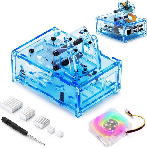 Raspberry Pi 5 Acrylic case مع المروحة ، مجموعة برودة مع مروحة تبريد 40 مم PWM RGB ، 5pcs أحواض الحرارة الألومنيوم ، قوس قابلة للتعديل في حالة الكاميرا RPI 5 ، متوافقة مع شاشة 3.5 بوصة. （الأزرق） in Kuwait