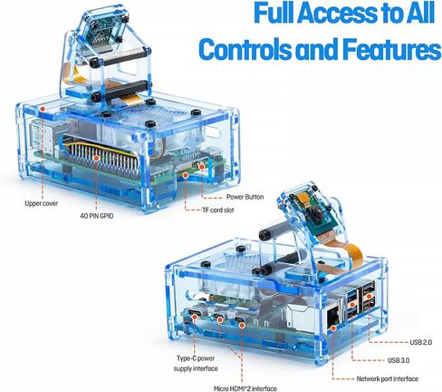 Raspberry Pi 5 Acrylic case مع المروحة ، مجموعة برودة مع مروحة تبريد 40 مم PWM RGB ، 5pcs أحواض الحرارة الألومنيوم ، قوس قابلة للتعديل في حالة الكاميرا RPI 5 ، متوافقة مع شاشة 3.5 بوصة. （الأزرق） in Kuwait