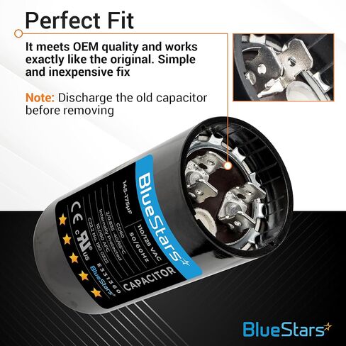 BlueStars Ultra Durable 145-175 uf MFD 50/60 Hz 110-125 VAC Volts Round Start Capacitor - Universal Fit for AC Condenser Fan and Electric Motor Applications - Pack of 1 in Saudi Arabia