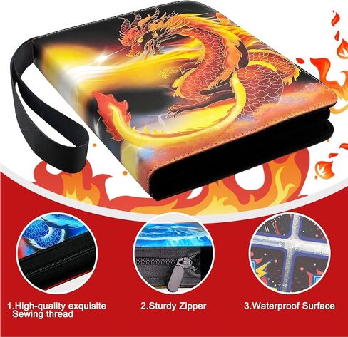 Trading Card Binder for TCG Cards, 9-Pocket Portable Card Collector Ablum Holder Book Fits 900 Cards with 50 Removable Sleeve, Waterproof BKM Card Binder Display Storage Carrying Cases for TCG -Dragon in Saudi Arabia