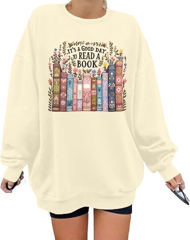 MNLYBABY First Day of School Teacher Sweatshirts: Women It’s a Good Day to Read a Book Oversized Shirt Reading Lover Tops in Saudi Arabia