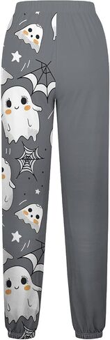 Women Halloween Sweatpants Cute Ghost Graphic Track Pants Drawstrings High Waisted Bottom Active Joggers with Pocket in Saudi Arabia