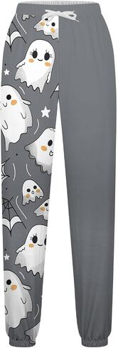 Women Halloween Sweatpants Cute Ghost Graphic Track Pants Drawstrings High Waisted Bottom Active Joggers with Pocket in Saudi Arabia