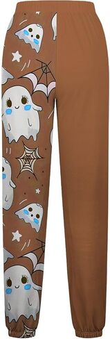 Women Halloween Sweatpants Cute Ghost Graphic Track Pants Drawstrings High Waisted Bottom Active Joggers with Pocket in Saudi Arabia