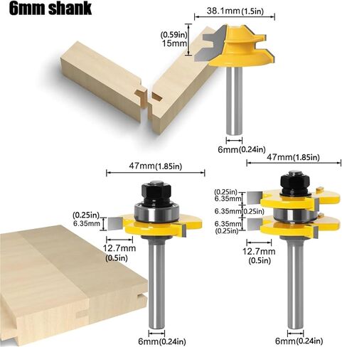3Pcs 6/8/12mm 1/4in 1/2in Shank Tongue Groove Joint Assembly Bit Set 45 Degree Lock Miter Rout3/4inch Stock(3PCS 0.5inch Shank) in Saudi Arabia