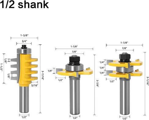 3pcs 12mm 1/2inch Shank Joint Assemble Router Bits Tongue & Groove T-Slot Milling Cutter(12mm Shank) in Saudi Arabia