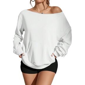 ZAFUL Sweatshirt for Women 2025 Off Shoulder Long Sleeve Oversized Pullover Tops with Kangaroo Pocket in Saudi Arabia