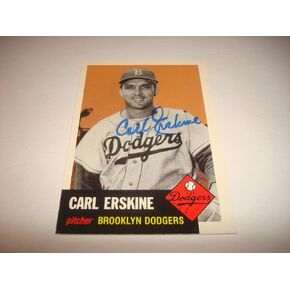 Carl Erskine Dodgers 1991 Topps Archives #308 1953 Reprint JSA Signed Auto K - Autographed Baseball Cards in Saudi Arabia