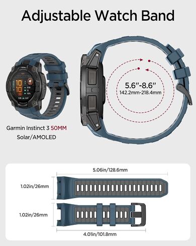 Miimall Silicone Band متوافق مع غريزة Garmin 3 45 مم/50 مم ، مقاوم للماء ، QuickFit ، 22 مم/26 مم حزام مراقبة سوار قابلة للتعديل ناع in Saudi Arabia