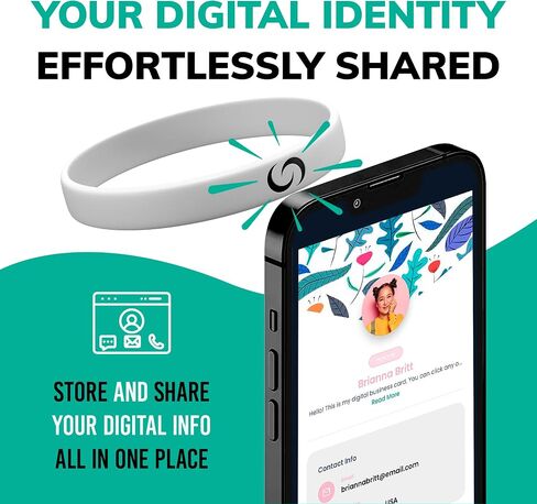 CONTACT CO. Smart Silicone NFC Wristband, Sleek Durable Smart Band with Instant App-Free Sharing, Seamless Band for Tech Enthusiasts and More, Black in Saudi Arabia