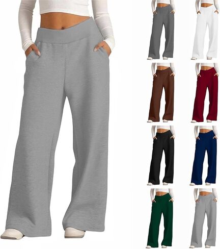 Wide Leg Sweatpants for Women High Waisted Baggy Track Pant Athletic Joggers Pants Trousers with Pockets in Kuwait