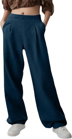 Wide Leg Sweatpants for Women Travel Track Work Yoga Dress Pants Woman High Waisted Casual Joggers with Pockets in Kuwait