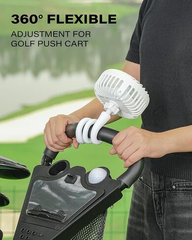 A2C Golf Cart Fan Rechargeable – 3-Speed, 360° Adjustable Gooseneck | 4000mAh Battery | Compatible with Golf Carts & Push/Pull Carts in Kuwait
