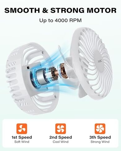 A2C Golf Cart Fan Rechargeable – 3-Speed, 360° Adjustable Gooseneck | 4000mAh Battery | Compatible with Golf Carts & Push/Pull Carts in Kuwait