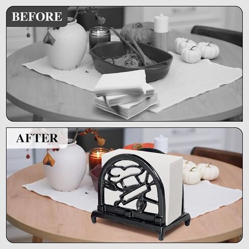 JOGREFUL Napkin Holder for Table, Cast Iron Kitchen Vintage Napkin Dispenser for Dining Table/Bathroom/Hotel/Office/Restaurant, Heavy-Duty Guest Paper Towel Organizer, Classic Style, Black in Saudi Arabia