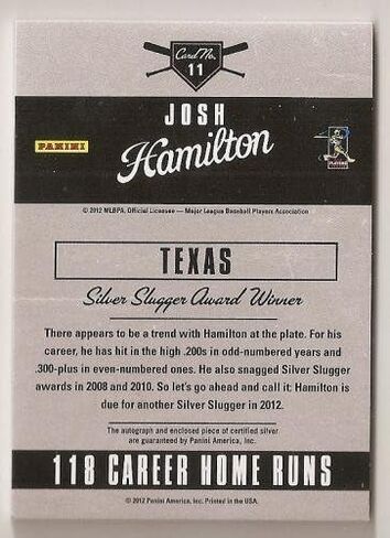2012 Panini Limited Silver Sluggers Josh Hamilton وقع La Angels Mint Auto /49 - MLB بطاقات البيسبول الموقعة MLB in Saudi Arabia
