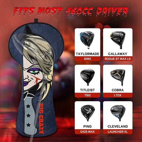 Big Crazy Golf Headcovers - Club Golf Club Funny - Driver Headcover with Tour Grade Pu Leather - Driver Driver Driver Adcover ، أغطية رأس الجولف المقاومة للماء ، هدية غولف ناعمة. in Saudi Arabia